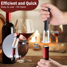 Tycoonest Compressed Air Corkscrew Wine Set, Pump Wine Opener with Capsule Cutter, 2 Different Wine Stoppers & Wine Pourers, Professional Wine Accessories for Wine Lovers, Party Gift