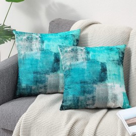 OYIMUA Teal Throw Pillow Covers 18x18,Modern Abstract Teal and Gray Couch Pillow Covers,Turquoise Decorative Accent Pillow Cover,Square Pillow Cases for Sofa Living Room Bedroom Set of 2