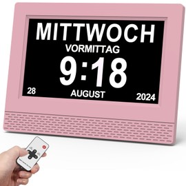 SINOIDEAS 3.0 Upgrade 7 Inch Digital Calendar, Senior Clock, Dementia Watch, Clock with Date and Weekday, Dementia Aid, Calendar for Dementia Patients (Pink with Remote Control)