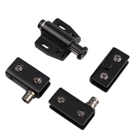 Stainless Steel Glass Door Pivot Hinges,Cupboard Showcase Double Magnetic Catch Latches Glass Clamps,with Clamp Set for Free Swinging 0.2-0.32inch Glass Door (Black, for A Door-1 Pack)
