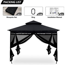 Mosquito Net for Outdoor Patio and Garden, Screen House for Camping and Deck, Gazebo Screenroom, Zippered Mesh Sidewalls for 10x 10 Gazebo (Dark Black)