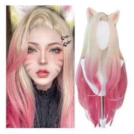 Lucky Day Peluca Cabello Rubio Con Rosa Ahri League Of Legends