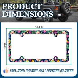 Colorful Flowers License Plate Frame - Beautiful Floral License Plate Frame Cover Holder Aluminum Metal, Rust-Proof Waterproof Car Decorative Tag Frames for Standard Us 12x6 Inch