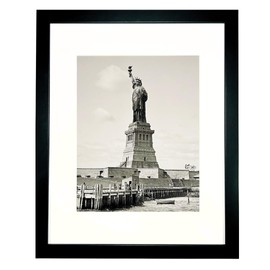 iFrame 16” x 20” Black Framed New York City Statue of Liberty Skyline Print Framed Art Work For Wall Decor With Photo Mat | NYC Skyline Wall Art | Black And White Picture Wall Art Decor