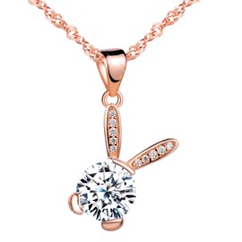 Unendlich U Süße Hase Häschen Damen Mädchen Halskette 925 Sterling Silber Zirkonia Anhänger Kette mit Anhänger, Rosegold