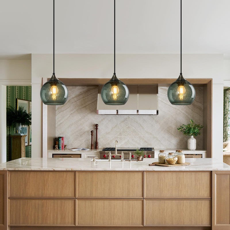 LBSQJ Gray Green Glass Pendant Lights Kitchen Island Lighting Globe
