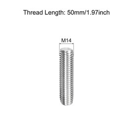 TOP-VIGOR 5Pcs M14 x 50mm Fully Threaded Rod, 304 Stainless Steel Right Hand Threads Rods, Fully Studding Rod Bar for Anchor Bolts, Clamps, Hangers and U-Bolts