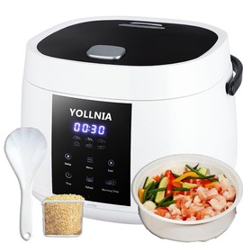 Yollnia 3L Rice Cooker 12 cups (Cooked), Mini Digital Rice Cooker,6 in 1 Multicooker for Grain, Preset and Reheat Options, 12-Hr Delay Timer, Auto Keep Warm, Non-Stick Inner Pot with Steaming Basket