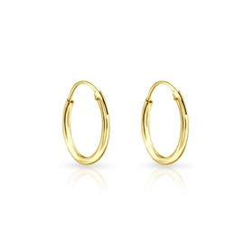 14 mm Gold Hoop Earrings for Women - 925 Sterling Silver Gold Plated Earrings Hoops - Small Hoop Earrings for Men - Tiny Gold Hoop Earring - Endless Hoop Earrings - Sleeper Earrings