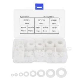 Nylon Flat Washers Flat Washers M2 - M10 (M2 M2 M2.5 M3 M4 M5 M6 M8 M10) Spacer Nylon Insulation Waterproof Flat Washer Repair Convenient Tool Black Storage Box Included (White)