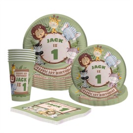 1st Birthday party decorations WILD ONE Safari Jungle Theme Photo Party Plates Cups and Napkins, Birthday decorations tableware pack of 6