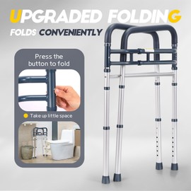 Lianjindun Toilet Safety Rails, Folding & Portable Bathroom Toilet Handles for Elderly, Seniors, Handicap & Disabled, Adjustable Toilet Safety Frame Fit Any Toilets (350 LB)