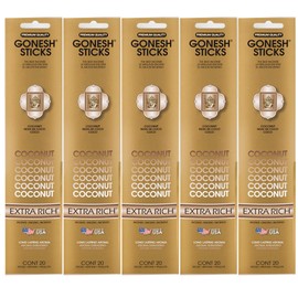 Gonesh Incense Sticks Extra Rich Collection - Coconut 5 Packs (100 Total)