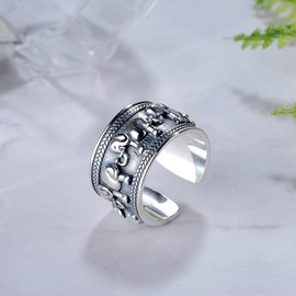 Open Elephant Rings for Women, Vintage Adjustable Elephant Family Lucky Ring Jewelry Hypoallergenic Statement Elephant Animal Ring Classics Christmas Good Lucky Finger Ring Jewelry Gifts for Women Men