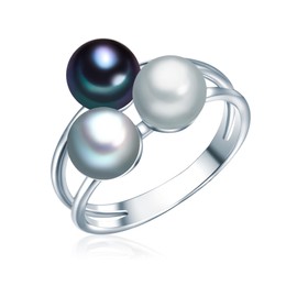 Valero Pearls Sterling Silver 925 rhodium-plated Ladies Ring with Freshwater cultured pearls grey silver grey peacock-blue Size N 60020094