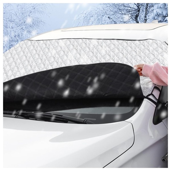 Aluminum Film Car Windshield Snow Cover with Rear View Mirror Cover,4 Layer Thickened Front Windshield Cover for Ice and Snow,Winter Essential Automotive Exterior Accessories