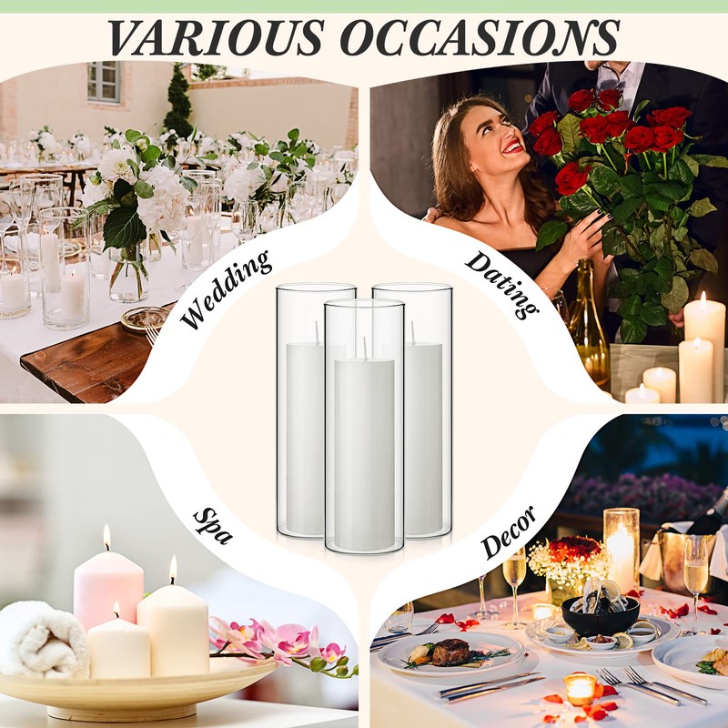 Didaey 3 Sets White Pillar Candles and Glass Candle Holders,