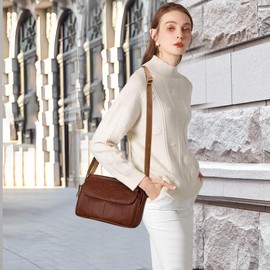 DIRRONA Women's Genuine Leather Shoulder Bags Fashion Casual Crossbody Bag Medium Women Hobos Bag Work Shopping Daily Travel Vintage Messenger Bag Slouch Bag Brown B