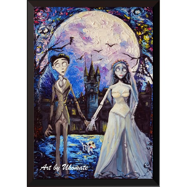 Uhomate Corpse Bride Victor and Emily Wall Decor Vincent Van Gogh Starry Night Posters Home Canvas Wall Art Print Nursery Decor Living Room Wall Decor A087 (11X14)