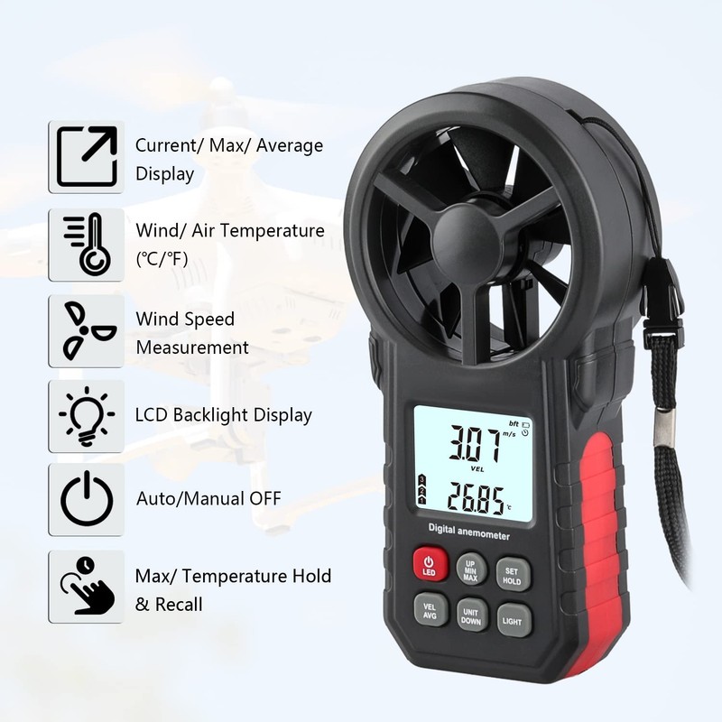 Digital Anemometer Portable Air Flow Meter CFM Meter for HVAC