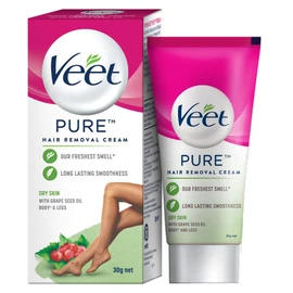 Veet Pure Hair Removal Cream for Women With No Ammonia Smell, Dry Skin - 30g | Suitable for Legs, Underarms, Bikini Line, Arms | 2x Longer Lasting Smoothness than Razors