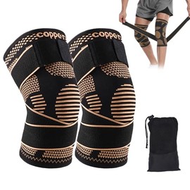 Rodilleras Gym con Fibra de Cobre 2 Piezas, Rodillera Deportiva Ajustable y Ortopédica para Hombres y Mujeres, Soporte para Menisco, Rodilleras Basquetbol, Correr y Levantamiento(XXL)