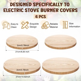 Tiangrid Set of 4 Wood Electric Stove Burner Covers 10.63 Inch and 8.27 Inch Top Covers for Electric Stove Burner for Farmhouse Kitchen Decoration