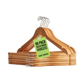 Woodla Wooden Hangers 96 Pack Durable & Slim Coat Hanger Suit Hanger with 360-Degree Rotatable Hook Wood Hangers with Shoulder Grooves