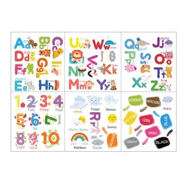 Alphabet Wall Stickers 6PCS Kids Alphabet Wall Decal Educational Number Wall Sticker Colorful A Animal Learning Wall Decal for Toddler Room Decor