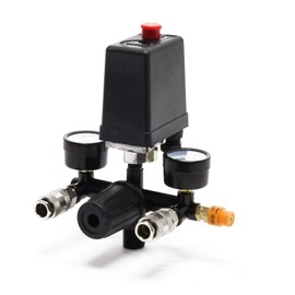 Wiltec Pressure Regulator 165 x 130 x 200 mm with Pressure Switch for Compressor with 2 Indicators, 2 Clutches and Safety Valve, Pressure Regulator