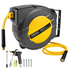 Vkndoynt Retractable Air Hose Reel, 1/4 IN x 50 FT Hybrid Polymer Hose, Auto Rewind, Wall Mount, Dark Gray/Yellow