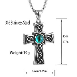 STWTR Unisex Stainless Steel Celtic Blue Eye Cross Viking Irish Knot Pendant Necklace