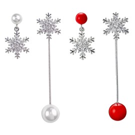 FOMIYES 2Pairs Elegant Snowflake Tassel Pearl Earrings Asymmetrical Chic Ear Drops for Women Accessories for Special Occasions Everyday Style