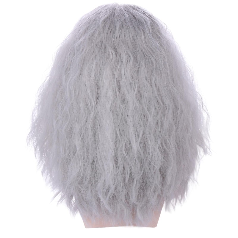 Boys Grey Fluffy Wigs Long Silver Gray Wavy Curly Wigs