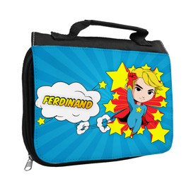 Toiletry Bag with Names Ferdinand and Super Hero Pattern for Boys with Name Washing Toiletries Bag for Children