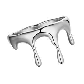 Joliernelle Dripping Ring for Women Silver Stainless Steel Minimalist Statement Band Ring Size S