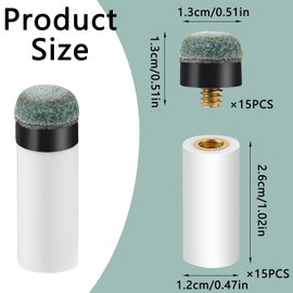 15 Set Pool Cue Tips, Replacement Kit with White Pool Tips, 13mm Cue Tip,Stick Ferrules Billiard Cue Tips Screw on Pool Stick Tips Replacement Kit