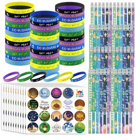 Mooliwe 496 Pcs Eid Ramadan Mubarak Pencil Wristband Sticker Set Include 48 Pencil 48 Wristband 400 Sticker for Ramadan Mubarak Party Decorations Gifts for Kids(Fashion)