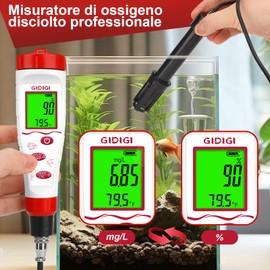 Misuratore digitale per ossigeno disciolto, GIDIGI Tester per ossigeno disciolto con ATC, misuratore DO con cavo sonda DO lungo 3 metri, kit di test per ossigeno disciolto per acquari, stagni