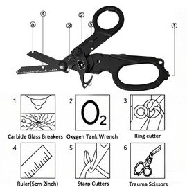 Trauma Shears Foldable with Compatible Holster, Multi Tool Emergency Response Trauma Shear for Nurses, Multi-function Outdoor EMT Tactical XShears, Trauma Scissors with Gift Box (Carbon Black)