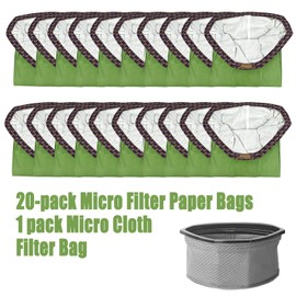 20 Pack 107666 Micro Filter Bags Replacement For ProTeam GoFit 3 Backpack Vacuum, With 1 pack 3qt Micro Cloth Filter bag