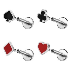 ZS 4Pcs Poker Stainless Steel Lip Stud Labret Lip Piercing, 16G Monroe Medusa Piercing Flat Back Lip Jewelry Lip Rings Tragus Conch Cartilage Daith Earrings for Women Men (6mm)