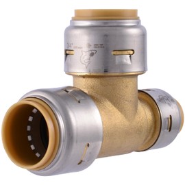 SharkBite Max 3/4 Inch x 1/2 Inch x 3/4 Inch Reducing Tee, Push To Connect Brass Plumbing Fitting, PEX Pipe, Copper, CPVC, PE-RT, HDPE, UR444A