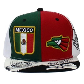 CHL Trading Mexican Hat Snapback Hecho En Mexico Eagle Aguila Flag Flat Bill Baseball Cap (X - White), Large