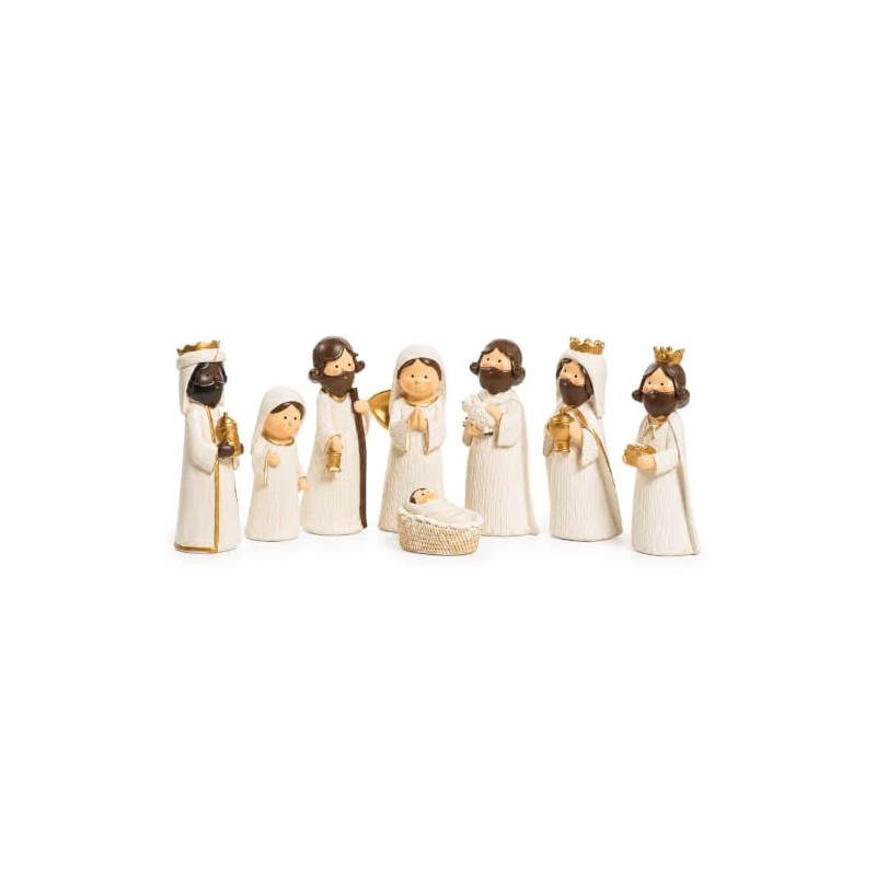 Nacimiento Navideño Pequeño de 8 Piezas, Figuras Blanco Marfil y