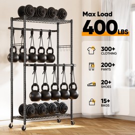 HOKEEPER Clothes Racks 400 LBS Heavy Duty Clothing Racks for Hanging Clothes Adjustable Coat Rack with Wheels & Hooks Freestanding Wire Garment Rack Portable Closet Wardrobe 74.8''H*38.2" W
