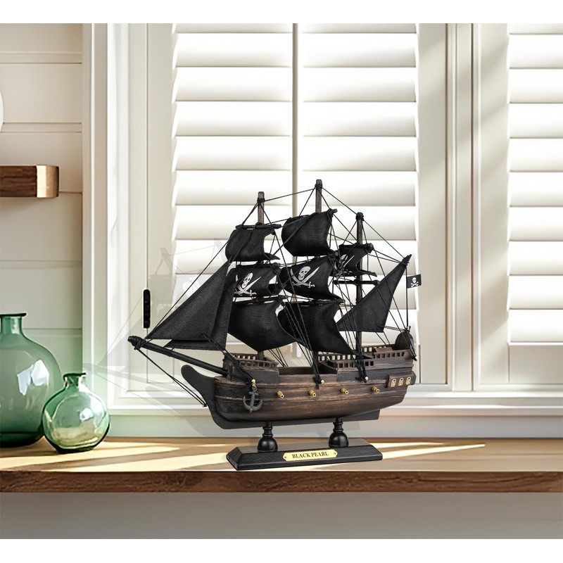 SAILINGSTORY Wooden Pirate Ship Model Black Pearl Sailing Ship Decor