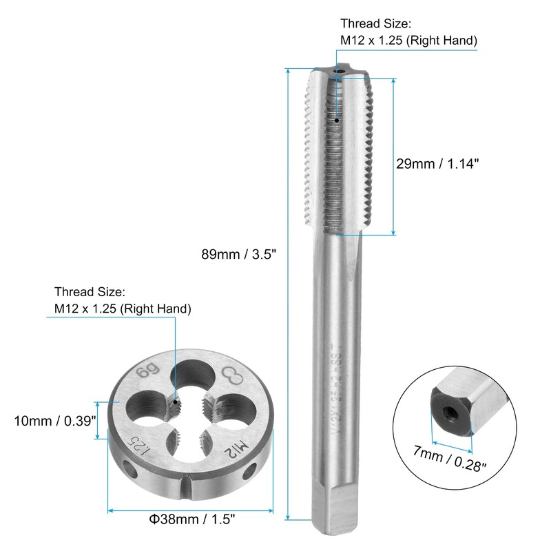 sourcing map 3pcs Metric Hand Tap and Die Set, M12