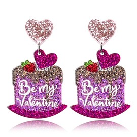 Acrylic Double Heart Valentines Earrings Hot Pink Heart Statement Earring for Women Valentine's Day Mother's Day (Style E)