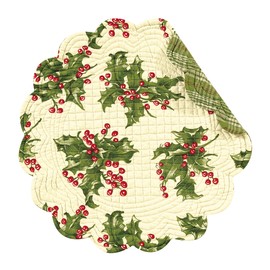 C&F Home Holly Cream Round Cotton Quilted Reversible Machine Washable Placemat Set of 4 Round Placemat Cream